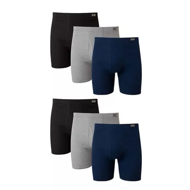 6 x HANES Men's Tagless Soft Waistband Boxer Briefs | Grey | Navy | Black