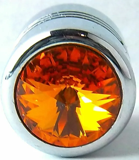 Tire Valve Stem Caps Standard Size Glass Amber Jewel Chrome UP#70064- Pkg of 4