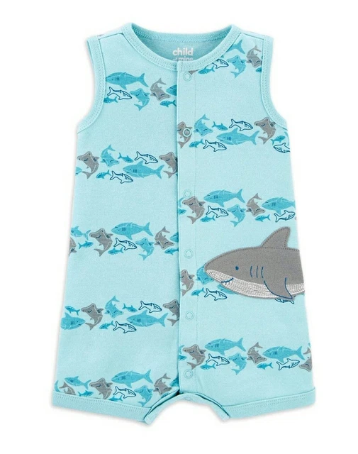 0/3 MONTHS Carter's Infant Boy's Blue Shark Tank Top Ocean Life One Piece Romper