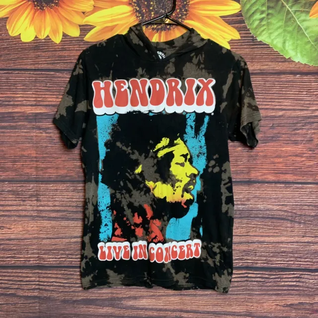 Jimi Hendrix Hooded T-shirt  Men's SIZE Small  Black Acid Wash