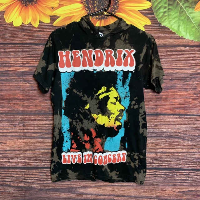 Jimi Hendrix Hooded T-shirt  Men's SIZE Small  Black Acid Wash