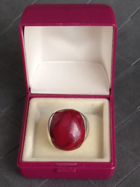 Bague En Argent Sterling 925 – Pierre Rouge Facettée Et Strass, Taille 59, Neuve Sans Emballage