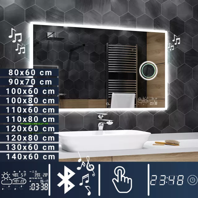 Miroir Salle De Bain Lumineux LED STATION MÉTÉO BLUETOOTH Boston + TOUCH