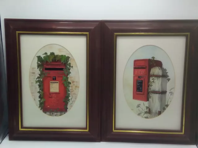 2 x Post Box Framed Glazed Signed Lithographic Prints by Janet Sheath