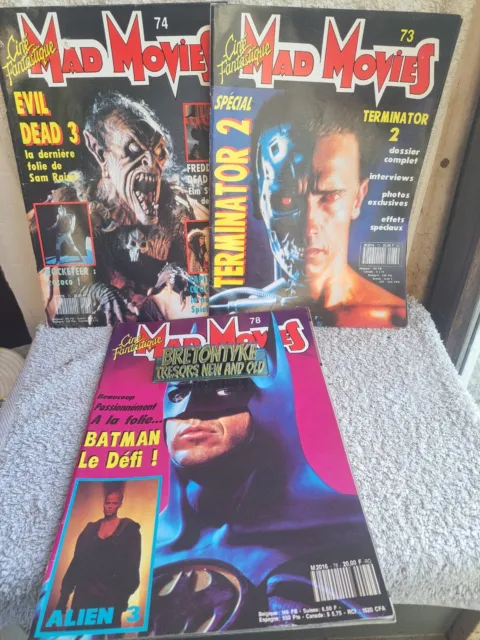 Lot de 3 Magazine Mad Movies N° 73 74 78 Terminator 2  Evil dead 3 Batman 1991
