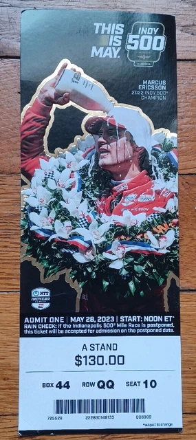2023 Indianapolis Indy 500 Ticket Stub Marcus Ericsson Josef Newgarden Sm Crease