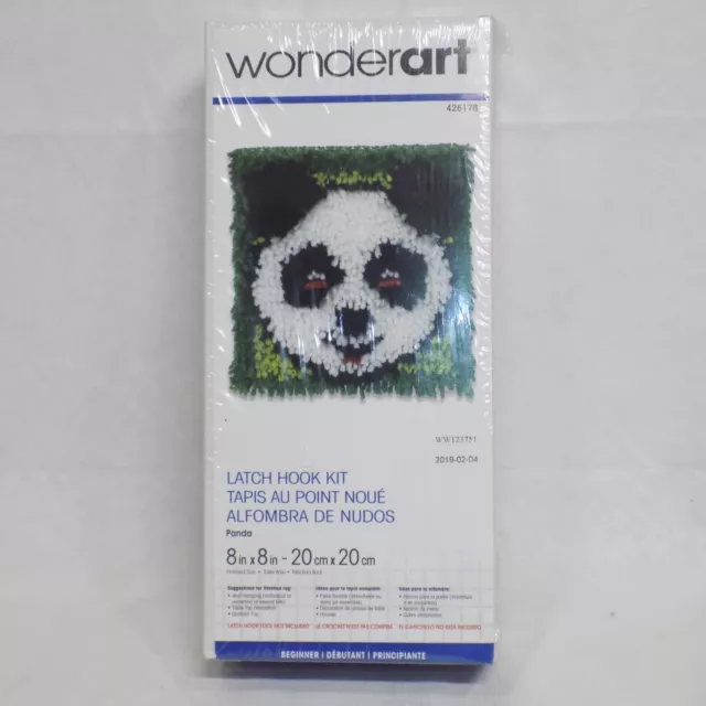 Wonderart Latch Hook Kit 426178 8"X8" Panda  Rug Pillow Crafts Needlework Sewing