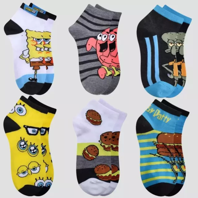 Spongebob Squarepants Boys Krabby Patty Socks 6-Pack  - Multicolor M-L -3-10