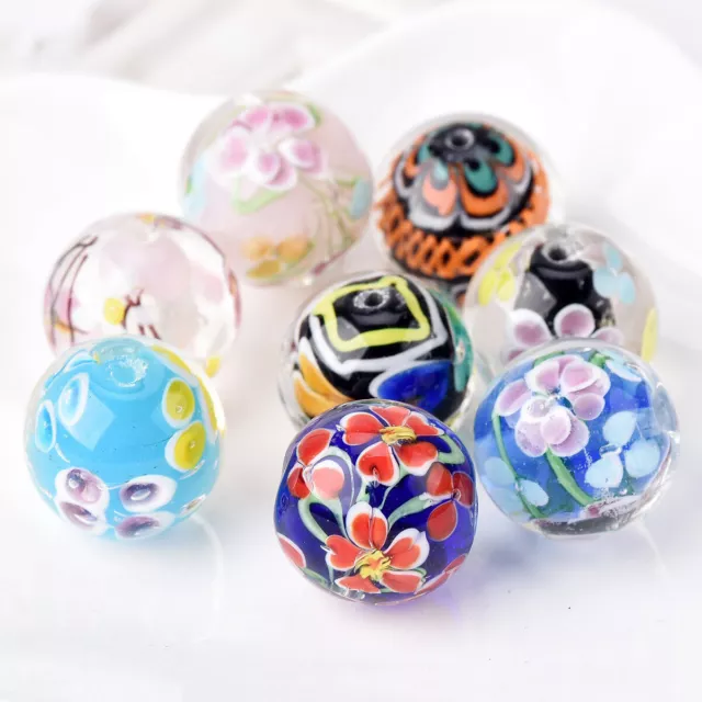 1PC 20mm Big Round Lampwork Glass Flower Handmade Loose Beads for Jewelry Making