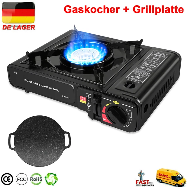 Campingkocher Gaskocher 1 Flammig Camping Gas Kocher Herd Outdoor + Grillplatte