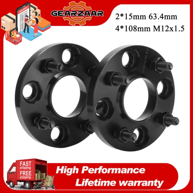 For Ford Fiesta MK6 MK7 15mm Bolt-on Hubcentric Wheel Spacers(2) 63.4mm 4x108mm