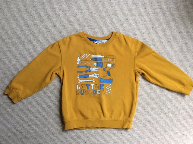 Felpa H&M 4-6 anni, gialla, stampa costruttore, unisex, ragazzi, usata