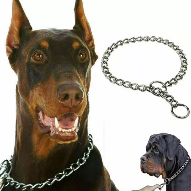 Stainless Steel Dog Choke Collar Metal Chain Slip Pet Training Walking Choker UK