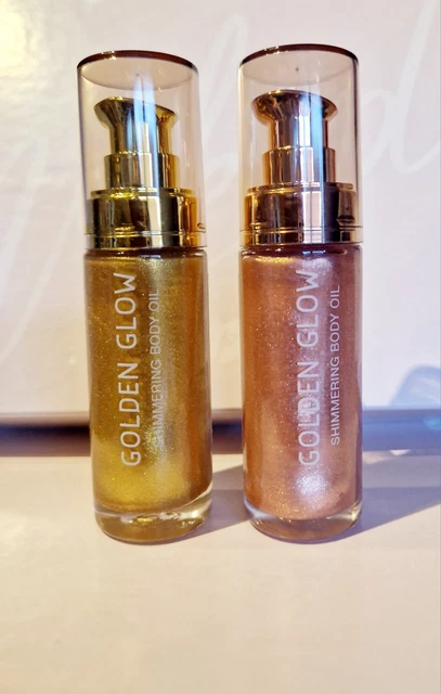2× Highlighter" Golden Glow" Body Glitzer Öl, Gold + Rosegold, Neu
