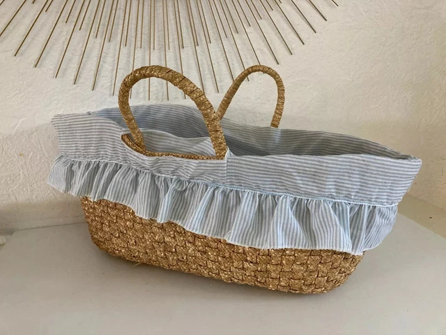 225⚜️ Ancien Petit Couffin Pour Poupée, Poupon en Osier Vintage Longueur 26 Cm