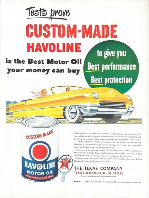 1950 Havoline Motor Oil Vintage Print Ad Texaco The Best Your Money Can Buy