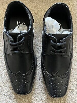 NEW!! SEVVA Boys Black Smart Brogue Oxford Lace Shoes UK Size 6.5 infant Kids