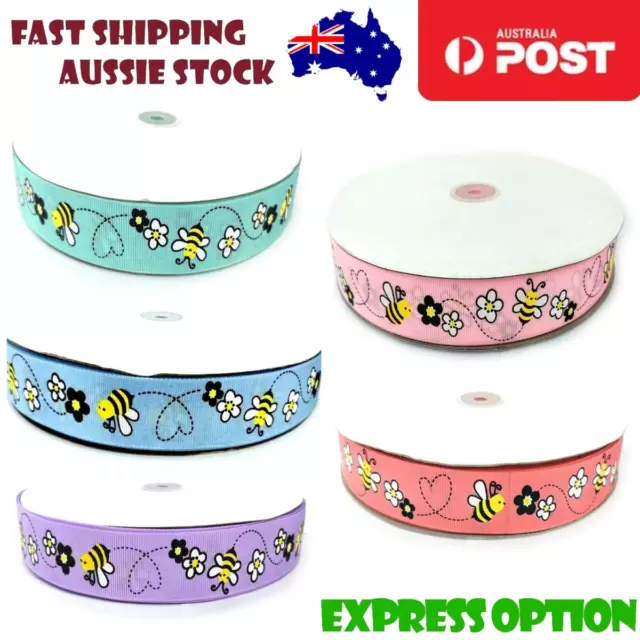 25mm Bee Pattern Ribbons Gift Wrapping Hair Ribbon 5x1mtr