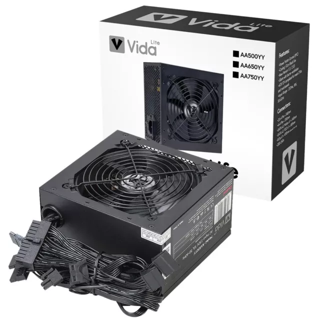 VIDA Black PSU Power Supply 500W/650W/750W Computer Desktop PC ATX 120mm Fan