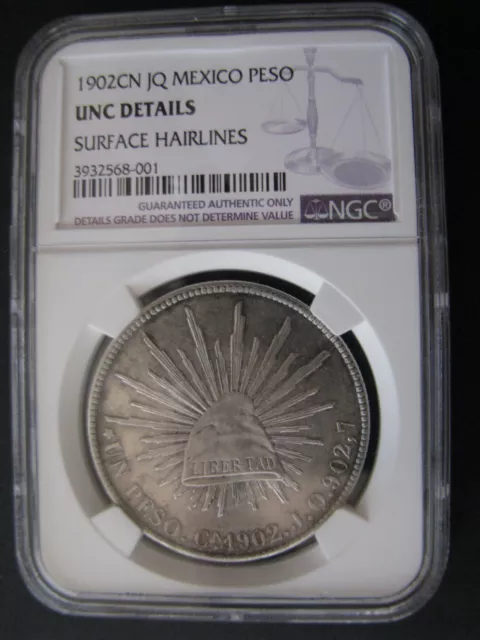 1 Peso Mexico Republic 1902 CN JQ NGC UNZ Details Culiacan mint, KM409