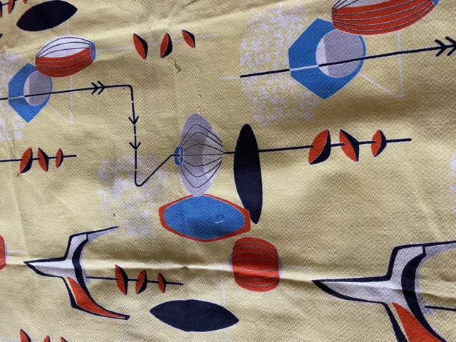 mid century 1950s vintage barkcloth fabric length large piece screen printed 3