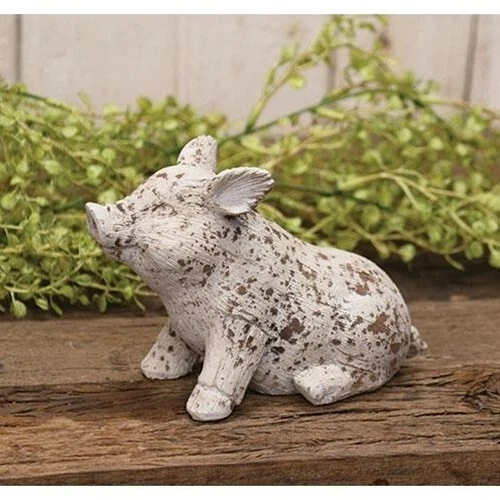 NEW Primitive PIG Distressed Animal Figurine Vintage Style Resin 5" x 2.5" Aged