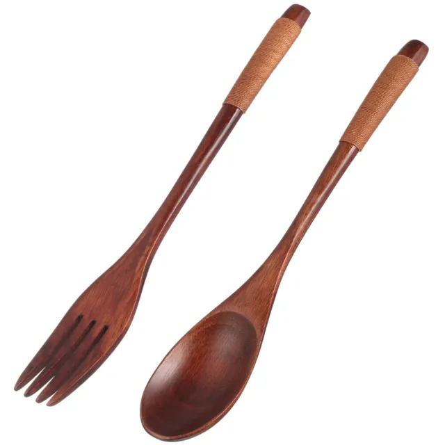 Set di 2 utensili riutilizzabili manico in legno giapponese forchetta cucchiaio da viaggio frutta