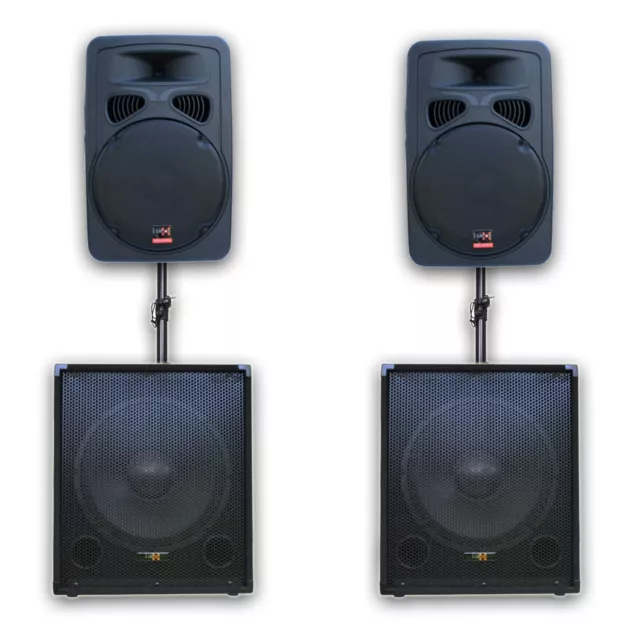 E-Lektron Quad 525 PA Speaker System 2X15" speaker 2X15" Subwoofer w Stands