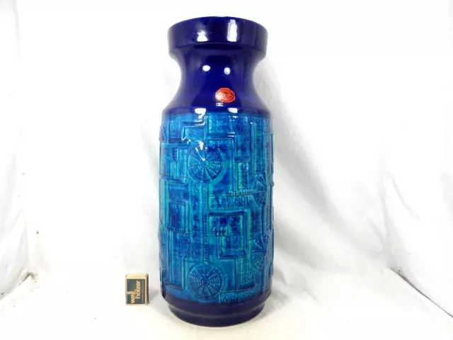 Beautiful blue & turquoise 60´s Bodo Mans BAY pottery floor vase Keramik 956-45
