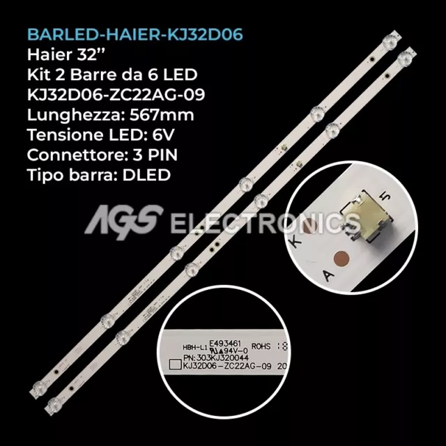 Kit 2 Barre Strip 6 Led Tv Haier Kj32D06-Zc22Ag-09/20 Telesystem Le32A6