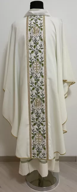 Casula Bianca Ricamata Girocollo Papa Francesco Kasel Messgewand Chasuble