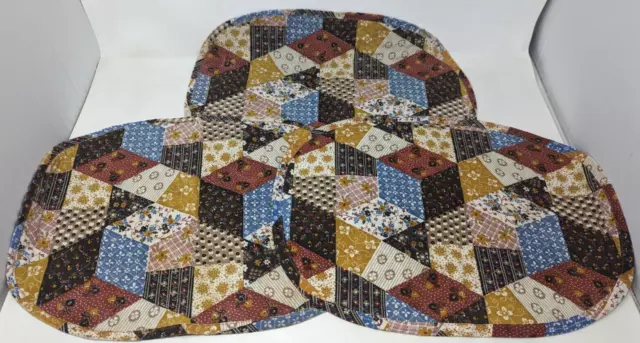 VTG Handmade Patchwork Quilted Floral Fabric Oval Table Placemats 3 Lot AA23