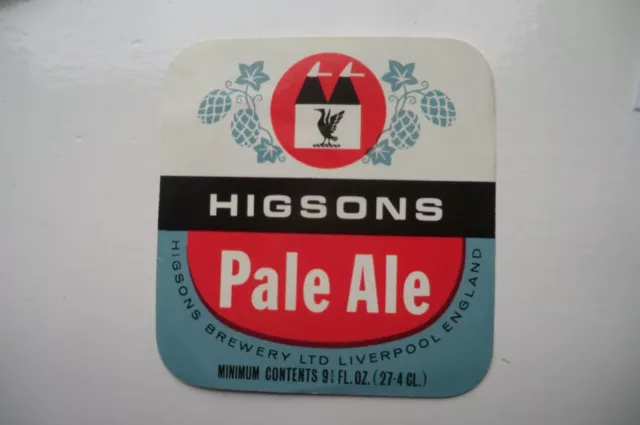 NEUWERTIG HIGSONS BRAUEREI LIVERPOOL PALE ALE 9 2/3 Flüssigunzen BRAUEREI BIERFLASCHE ETIKETT