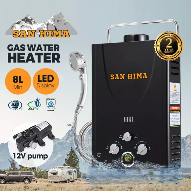 San Hima Portable Gas Hot Water Heater System Caravan Outdoor Camping Shower 8L