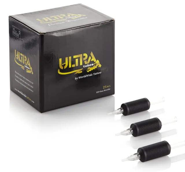 25 empuñaduras de tubos de tatuaje estéril desechables Ultra Pro de 3/4" 19 mm - caja 25
