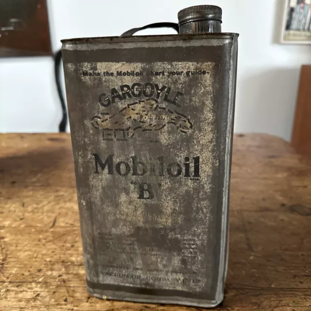 Old Gargoyle Mobiloil B oil tin Vacuumoil Co Australia 1 Gallon Simpson Adelaide