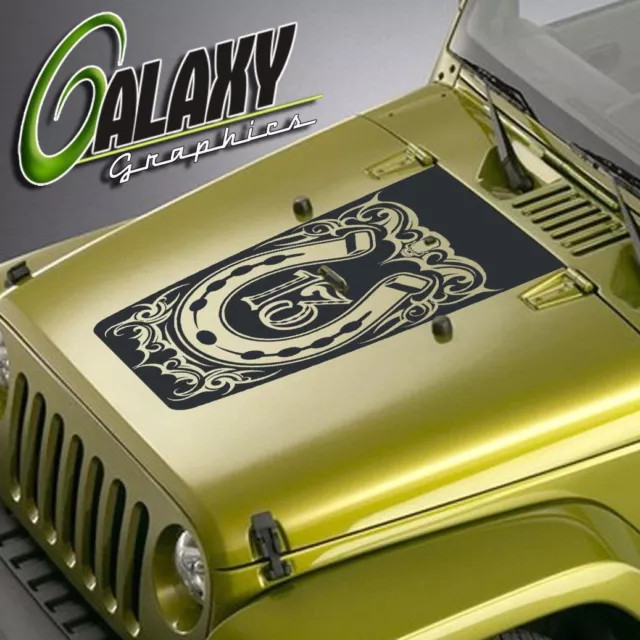 Blackout Hood Decal For Jeep Wrangler Horseshoe Lucky 13 Matte Black Sticker