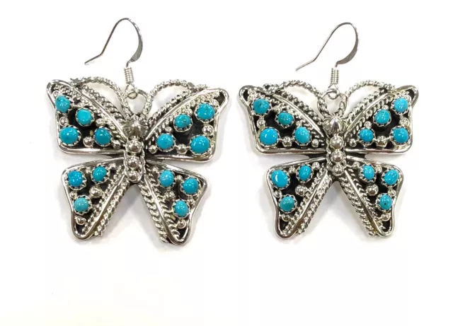 Native American sterling silver navajo Turquoise Cluster Dangle earrings