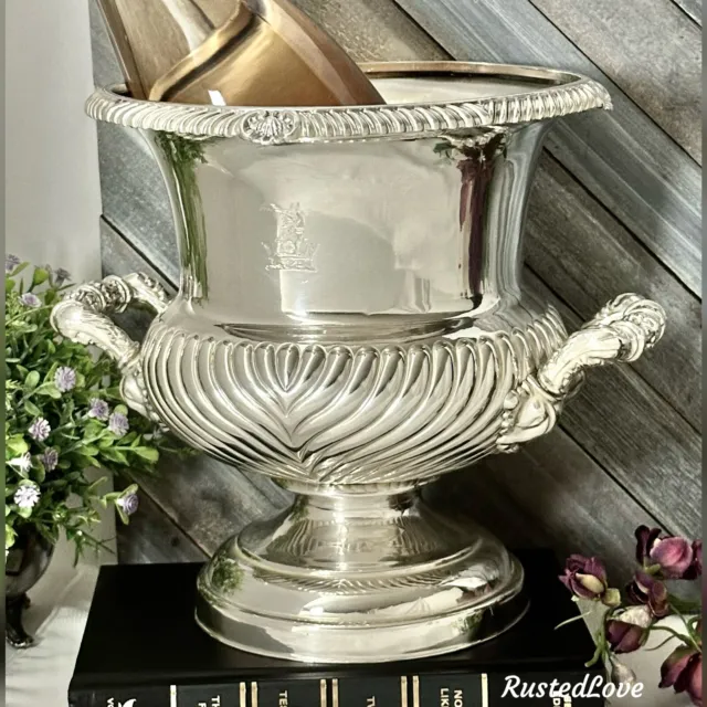 Antique Georgian Sheffield Plate Champagne Bucket Wine Cooler w/Crest c. 19th