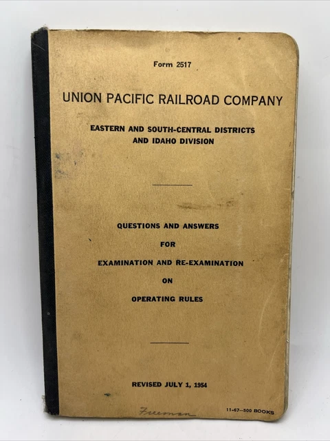 Vtg UNION PACIFIC RAILROAD Company Form 2517 EXAM ANSWER BOOK July 1954