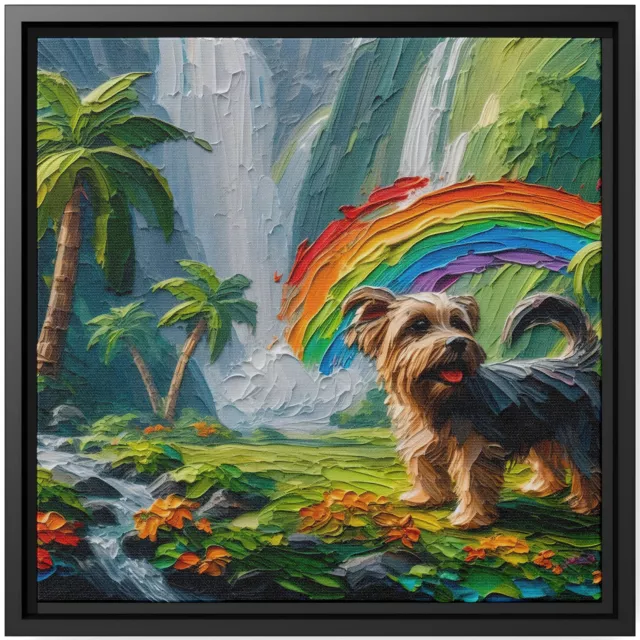 Wall Art Decor Canvas Print Painting Dog Silky Terrier Hawaii Waterfall Rainbow