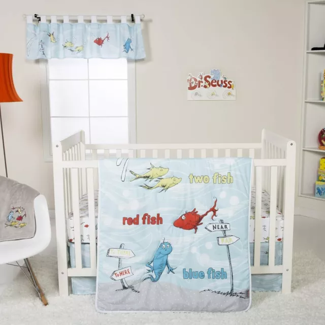 Trend Lab Dr. Seuss One Fish Two Fish 4Piece Crib Bedding Set Nursery Baby Set