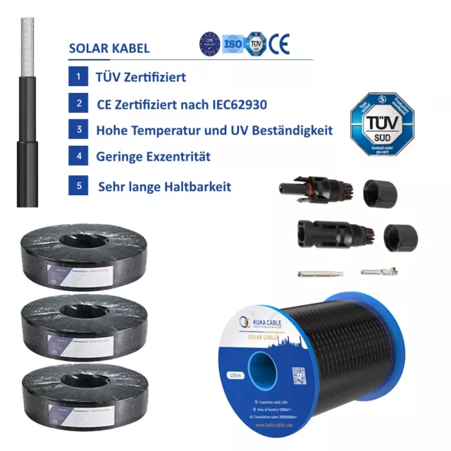 Solarkabel 4mm² 6mm² Photovoltaik PV Kabel TÜV geprüft +  MC4 Stecker Solar