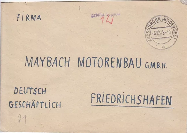 F.Zone - KRESSBRONN  (BODENSEE) - Gebühr bezahlt - Brief - 1945