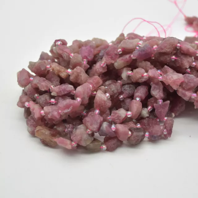 Raw Natural Pink Tourmaline Gemstone Nugget Beads - 7mm - 10mm - 15.5"