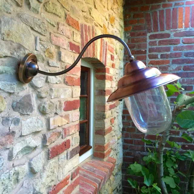 Wandlampe mit großem Schirm, Retro Lampe mit Kupfer+Messing, Aussenleuchte Antik
