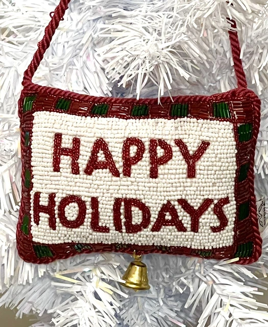 Neiman Marcus Sudha Beaded Velvet Pillow Happy Holidays Christmas Door Hanger