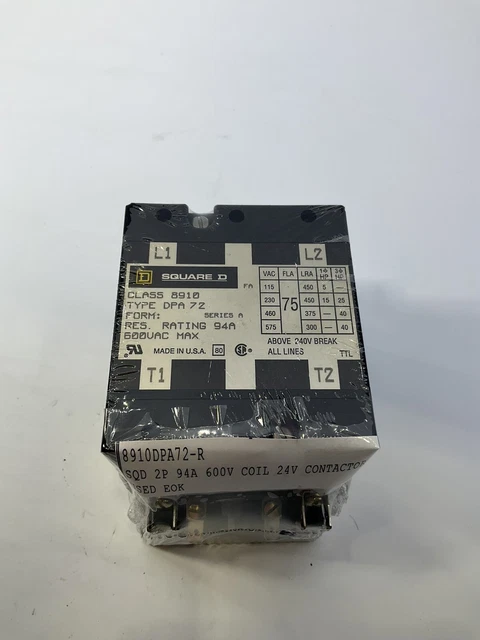 8910Dpa72 Square D 2Pole 94Amp 600V Coil 24V Contactor