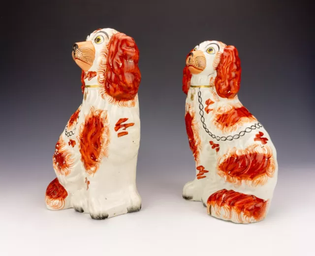 Antike Staffordshire Keramik - Paar Spaniel Hundefiguren 3