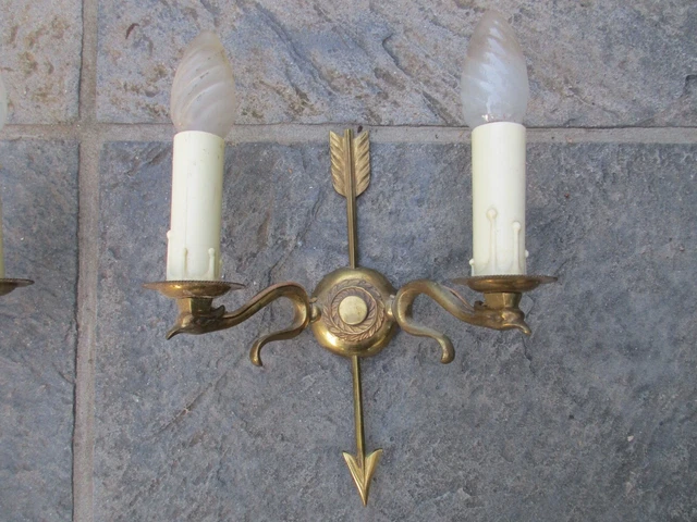 Ancienne Paire d'Appliques en Bronze style Empire à Flèche & Col de Cygne 2
